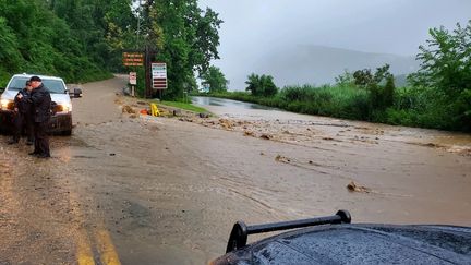 Des inondations en cours dans le comté de Rockland, dans l'Etat de New York, le 9 juillet 2023. (NEW YORK STATE POLICE / AFP)