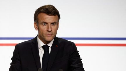 Emmanuel Macron donne une conférence de presse à Paris, le 22 janvier 2023. (BENOIT TESSIER / POOL / AFP)