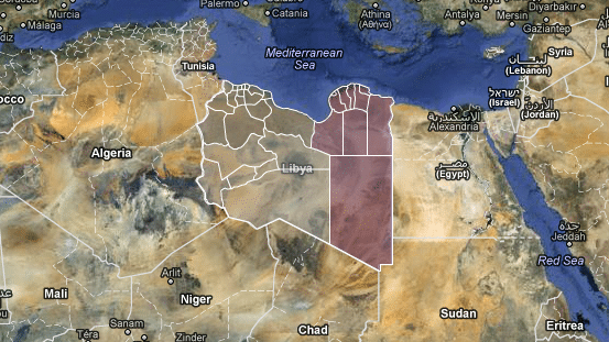 En violet, la Cyr&eacute;na&iuml;que, l'un des trois anciens Etats qui constituaient de la Libye f&eacute;d&eacute;rale, &agrave; l'ind&eacute;pendance, en 1951. (TARGET MAP)