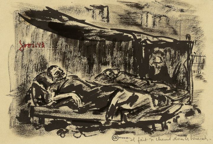 Joseph Soos, Il fait si chaud dans les baraques, 1943
 (Musée de la Resistance et de la Déportation, Ville de Besançon Joseph Soos © DR)