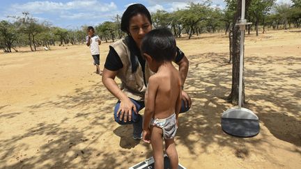 Une brigade du programme de la banque alimentaire intervient dans la communauté de Witka près de Manaure, dans le département de La Guajira, en Colombie, le 24 février 2023. (JOAQUIN SARMIENTO / AFP)