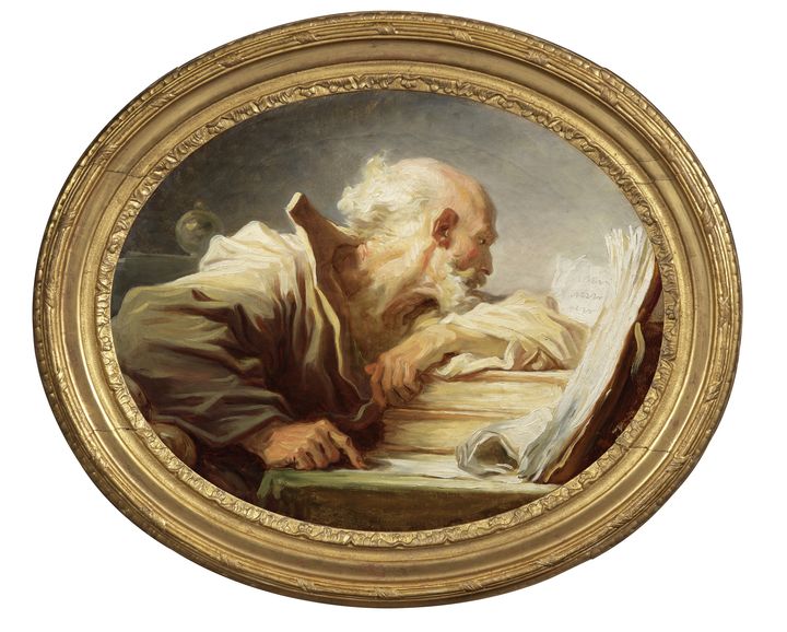 "Un philosophe lisant", de&nbsp;Jean-Honoré&nbsp;Fragonard, toile ovale d’origine 45.8 x 57 cm. (détails) (Christian Baraja / Artcento)