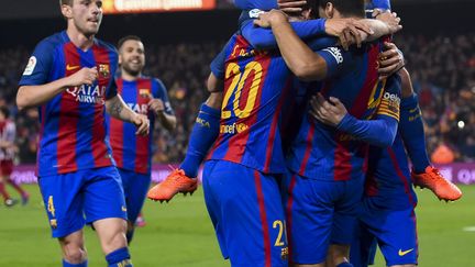 La joie des Barcelonais qualifiés en finale de la Coupe du Roi (JOSEP LAGO / AFP)