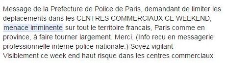 Capture d'écran d'un message anonymisé, évoquant une menace d'attentat. Il a été&nbsp;posté le 12 mars 2016 sur Facebook.&nbsp; (FACEBOOK)