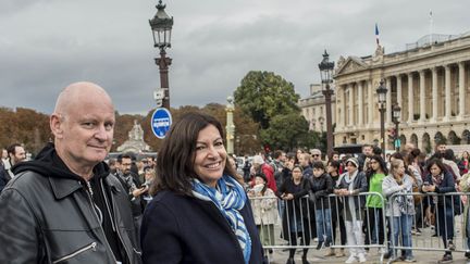 Christophe Girard, adjoint pour la culture et Anne Hidalgo, maire de Paris, ici en octobre 2019 lors du lancement officiel de la Nuit Blanche 2019.&nbsp; (PATRICK GELY/SIPA)