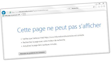 Capture d'écran du site de la Cour constitutionnelle espagnole, innaccessible après une attaque informatique, samedi&nbsp;21 octobre. (FRANCEINFO)