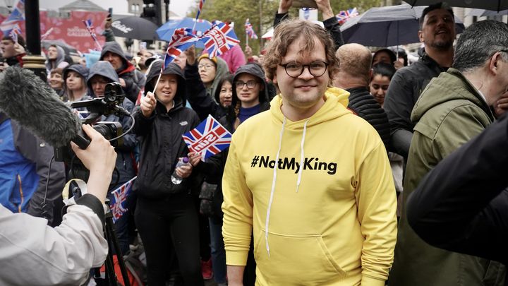 Harry, co-organisateur de la manifestation anti-monarchie du 6 mai 2023 à Londres (Royaume-Uni). (PIERRE-LOUIS CARON / FRANCEINFO)