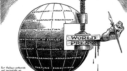 Zapiro, alias Jonathan Shapiro, est né en 1958 en Afrique du Sud. Caricaturiste hors pair, il a travaillé pendant plus de 20 ans pour le quotidien "Daily Maverick" et ses travaux ont été publiés dans de très nombreux journaux. Lauréat de plusieurs prix sud-africains et internationaux, il a été nommé en 2019, Chevalier de l’Ordre des Arts et des Lettres par le président de la République française. Zapiro qui dénonce avec colère la corruption dans son pays et les failles du pouvoir a été poursuivi deux fois en justice pour diffamation par l’ancien président Jacob Zuma. Si les tribunaux ne l’ont pas condamné, la pression exercée contre lui auprès de la presse écrite l’a isolé et obligé à se rabattre sur les réseaux sociaux et le web. En ligne, il s’exprime aujourd’hui librement, fidèle à ses convictions immuables : secours des marginaux, soutien des démunis, défense du droit des femmes, des gays… sans oublier les dangereuses dérives des religions. Zapiro est le dessinateur-caricaturiste sud-africain le plus connu.&nbsp; &nbsp; &nbsp; (ZAPIRO (AFRIQUE DU SUD) - CARTOONING FOR PEACE)