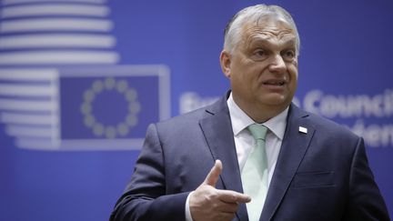 Le Premier ministre hongrois Viktor Orbán lors d'un sommet européen à Bruxelles (Belgique), le 23 mars 2023. (OLIVIER HOSLET / EPA / MAXPPP)