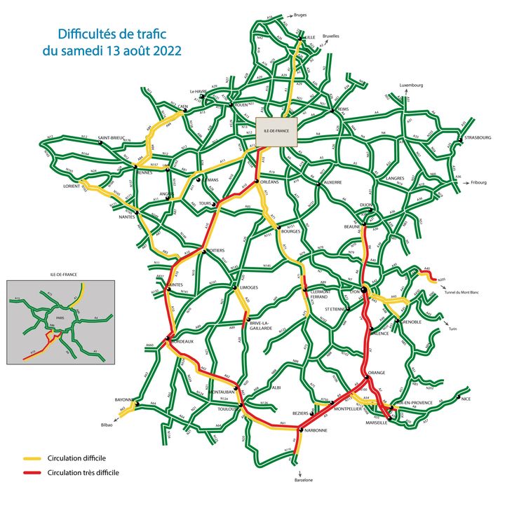 Des bouchons sont attendus tout le week-end de l'Assomption en Auvergne-Rhône-Alpes et sur l'arc méditerranéen, en particulier sur les autoroutes A7, A8 et A9. (BISON FUTE)