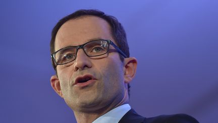 Benoît Hamon donne une conférence de presse à Strasbourg (Bas(Rhin), le 23 mars 2017. (PATRICK HERTZOG / AFP)