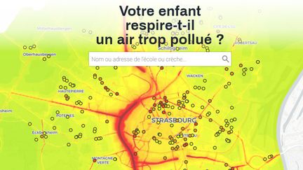 Capture d'écran de la carte interactive de Greenpeace à Strasbourg sur la pollution près des écoles et des crèches.&nbsp; (CAPTURE D'ÉCRAN)