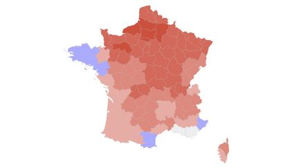 Carte de France de l'indice d'humidité par département, au 3 août 2020.&nbsp; (FRANCEINFO)