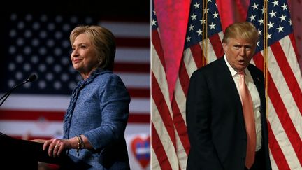 Hillary Clinton, candidate aux primaires démocrates, et Donald Trump, candidat aux primaires républicaines, s'expriment lors d'une nouvelle soirée électorale à Palm Beach, en Floride (Etats-Unis), le 15 mars 2016. (AFP / FRANCETV INFO)