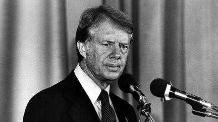 Jimmy Carter, lors d'une levée de fond pour le parti démocrate à New York, le 10 octobre 1976. (BRIAN F. ALPERT / MAXPPP)