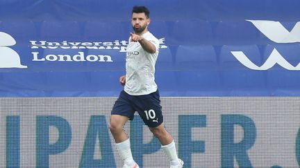 Sergio Agüero sous les couleurs de Manchester City contre Crystal Palace, le 1er mai 2021. (STEVEN PASTON / POOL)