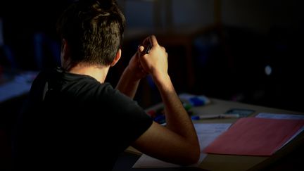 Un élève lors d'une épreuve au&nbsp;baccalauréat, le 15 juin 2017. (Photo d'illustration) (MARTIN BUREAU / AFP)