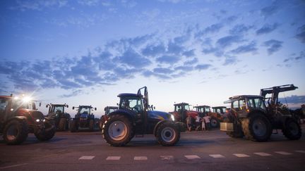 Rassemblement des producteurs de lait de l'Ouest de la France devant le siège du groupe laitier Lactalis à Laval (Mayenne), le 25 août 2016.&nbsp; (MAXPPP)