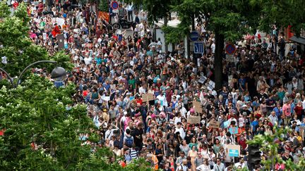 Des personnes participant à la "marée populaire", contre la politique d'Emmanuel Macron, le 26 mai 2018 à Paris. (GEOFFROY VAN DER HASSELT / AFP)