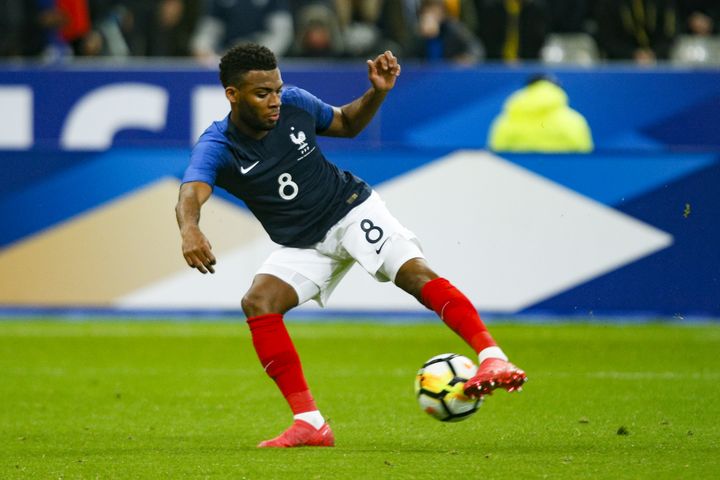 Le milieu de terrain des Bleus Thomas Lemar lors du match amical France-Colombie, le 23 mars 2018 au Stade de France (Saint-Denis). (GEOFFROY VAN DER HASSELT / AFP)