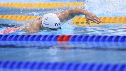 Maxime Grousset lors des séries du 100 mètres nage libre, le 27 juillet à Tokyo.&nbsp; (KEMPINAIRE STEPHANE / KMSP / AFP)