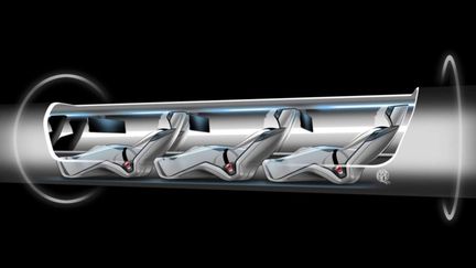 Un croquis de l'Hyperloop, moyen de transport quasi-supersonique, est pr&eacute;sent&eacute; le 12 ao&ucirc;t 2013 par le constructeur Tesla Motors. (TESLA MOTORS / EYEPRE / NEWSCOM / SIPA)