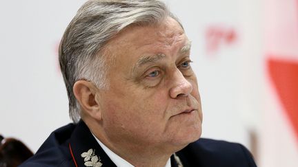 Vladimir Yakounine, pr&eacute;sident de Russian Railways, lors d'une conf&eacute;rence de presse &agrave; Moscou (Russie), le 17 d&eacute;cembre 2014. (ANTON DENISOV / RIA NOVOSTI / AFP)