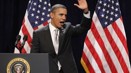 Barack Obama lors d'un meeting &agrave; Cambridge, dans le Maryland (Etats-Unis),&nbsp;le 27 janvier 2012. (REUTERS)