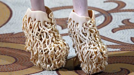 D&eacute;tail de la collection de la cr&eacute;atrice Iris van Herpen pr&eacute;sent&eacute;e &agrave; l'occasion de la fashion week&nbsp;haute-couture autome-hiver 2013/2014 &agrave; Paris, le 1er juillet 2013. (CHARLES PLATIAU / REUTERS)