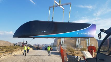 Lors du test d'un prototype de l'Hyperloop, dans le Nevada (Etats-Unis), le 12 juillet 2017. (HO / WEBER SHANDWICK PR)