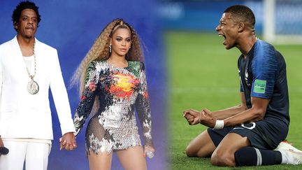 Jay-Z et Beyoncé, 3 juillet 2018 et Mbappé, 10 juillet 2018, lors de la demi-finale du Mondial 2018
 (PictureGroup/Shuttersto/SIPA (Jay-Z et Beyoncé) THIAGO BERNARDES / FRAMEPHOTO / DPPI / AFP (Mbappé))