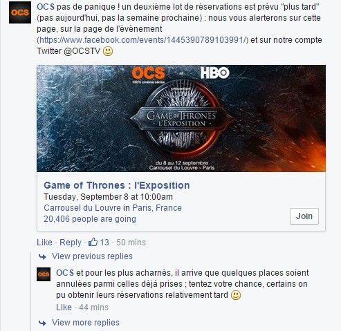 La chaîne OCS sur facebook
 (Capture d&#039;écran facebook)