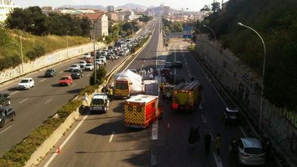 &nbsp; (Un règlement de comptes le 14 avril dernier sur l'autoroute à l'entrée de Marseille © Radio France / Stéphane Burgatt)