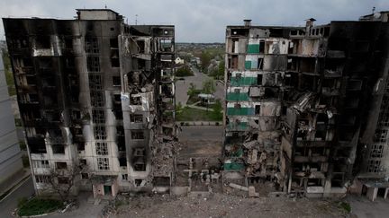 Des immeubles bombardés, le 8 mai 2022 à Borodyanka (Ukraine). (CARLOS REYES / AFP)