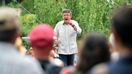 Jean-Luc Mélenchon lors d'un meeting à Toulouse (Haute-Garonne), le 28 août 2016. (REMY GABALDA / AFP)