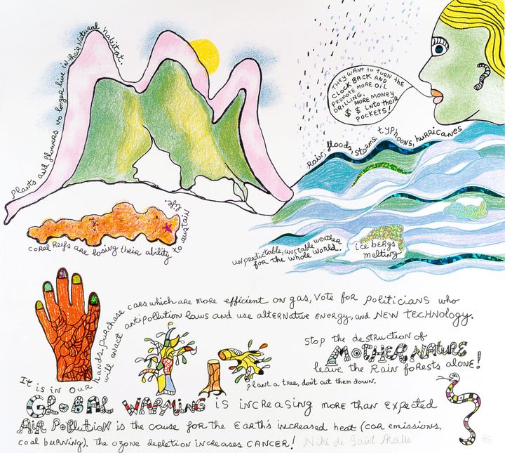 Niki de Saint Phalle.&nbsp;Global Warming. 2001. Lithograph and stickers.&nbsp; (Photo: NCAF Archives. © 2021 Niki Charitable Art Foundation)