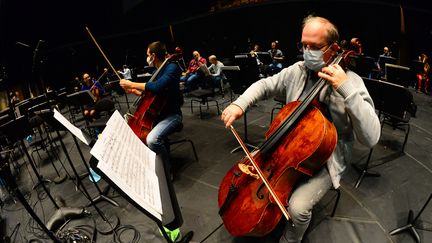 Des musiciens se produisent à l'opéra de Bordeaux lors de l'enregistrement sur CD de "Pelleas et Melisande" de Claude Debussy. (MEHDI FEDOUACH / AFP)