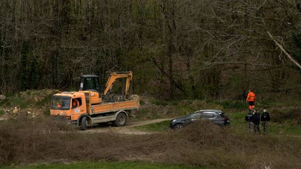 La zone de fouilles pour retrouver le corps d'Estelle Mouzin dans les Ardennes, près de Charleville-Mézières le 8 avril 2021 (KAREN KUBENA / MAXPPP)