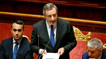 Le Premier ministre italient&nbsp;Mario Draghi au Sénat, à Rome (Italie), le 20 juillet 2022. (ANDREAS SOLARO / AFP)