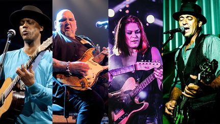 4 artistes du Label Dixie Frog : Eric Bibb, Popa Chubby, Jessie Lee &amp; The Alchemists, et Grant Haua (Patrick  Canigher / Izzaw / Sally Garner)