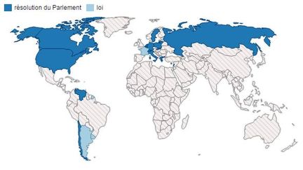 La carte des pays qui reconnaissent le g&eacute;nocide arm&eacute;nien. (  FRANCETV INFO )