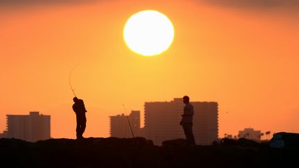 Des p&ecirc;cheurs &agrave; Seal Beach, en Californie (Etats-Unis), en juin 2014. (FREDERIC J. BROWN / AFP)