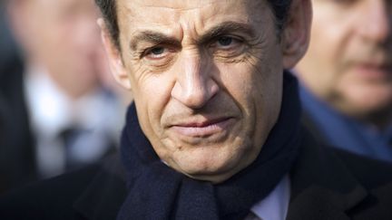 Le pr&eacute;sident candidat, Nicolas Sarkozy, au cours d'une visite &agrave; la centrale nucl&eacute;aire de Fessenheim (Haut-Rhin), le 9 f&eacute;vrier 2012. (LIONEL BONAVENTURE / AFP PHOTO)