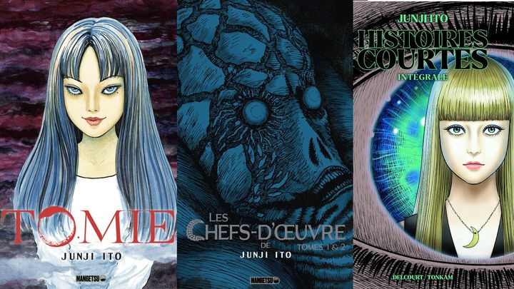 Tomie et Les Chefs-d’œuvre de Junji Ito 1 et 2 (Mangetsu). Histoires courtes, de Junji Ito (Delcourt). (© JUNJI ITO/ASAHI SONORAMA LTD. © BY ITÔ JUNJI / ASAHI SHINBUN / MANGETSU © BY ITÔ JUNJI / SHÔGAKUKAN / DELCOURT)