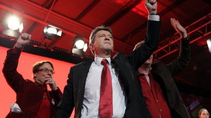 Jean-Luc Mélenchon tient meeting à Rouen, le 6 mars 2012. (AFP - Kenzo Tribouillard)