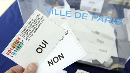 Lors d'un r&eacute;f&eacute;rendum symbolique sur le droit de vote des &eacute;trangers, organis&eacute; par le collectif Votation citoyenne, le 23 mai 2008 &agrave; Paris. (STEPHANE DE SAKUTIN / AFP)