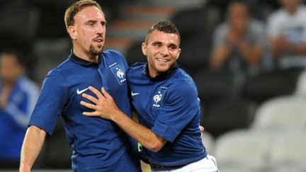 Franc Ribéry et Marvin Martin, célébrant le premier but de ce dernier en Bleu.