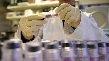 Un technicien manipule des &eacute;chantillons le 15 d&eacute;cembre 2015 au laboratoire de l'agence fran&ccedil;aise de lutte contre le dopage &agrave;&nbsp;Chatenay-Malabry, en banlieue parisienne. (FRANCK FIFE / AFP)