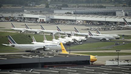 Des avions de la compagnie Air France stationn&eacute;s sur l'a&eacute;roport de Roissy, le 17 septembre 2014.&nbsp; (ERIC FEFERBERG / AFP)