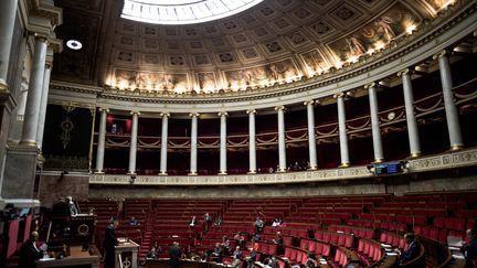 L'hémicycle de l'Assemblée nationale, le 8 novembre 2019, à Paris. (ARTHUR NICHOLAS ORCHARD / HANS LUCAS / AFP)